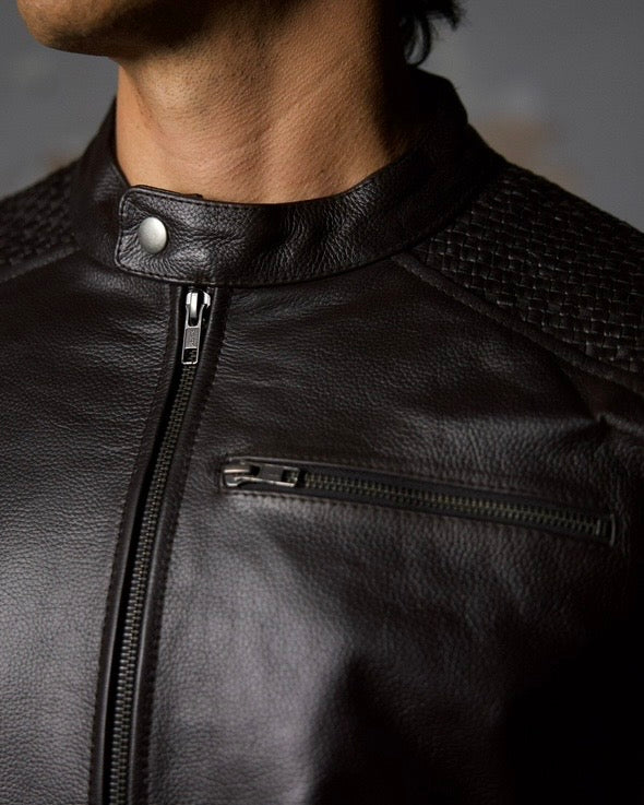 Woven Panel Biker Jacket