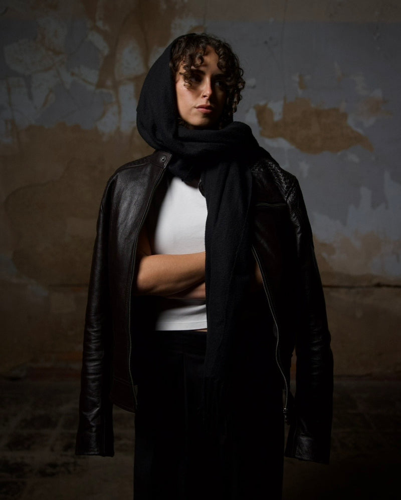 Woven Panel Biker Jacket