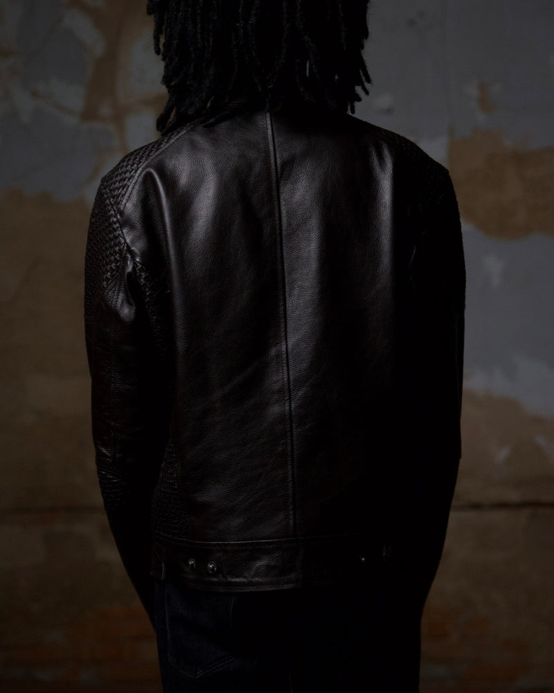 Woven Panel Biker Jacket