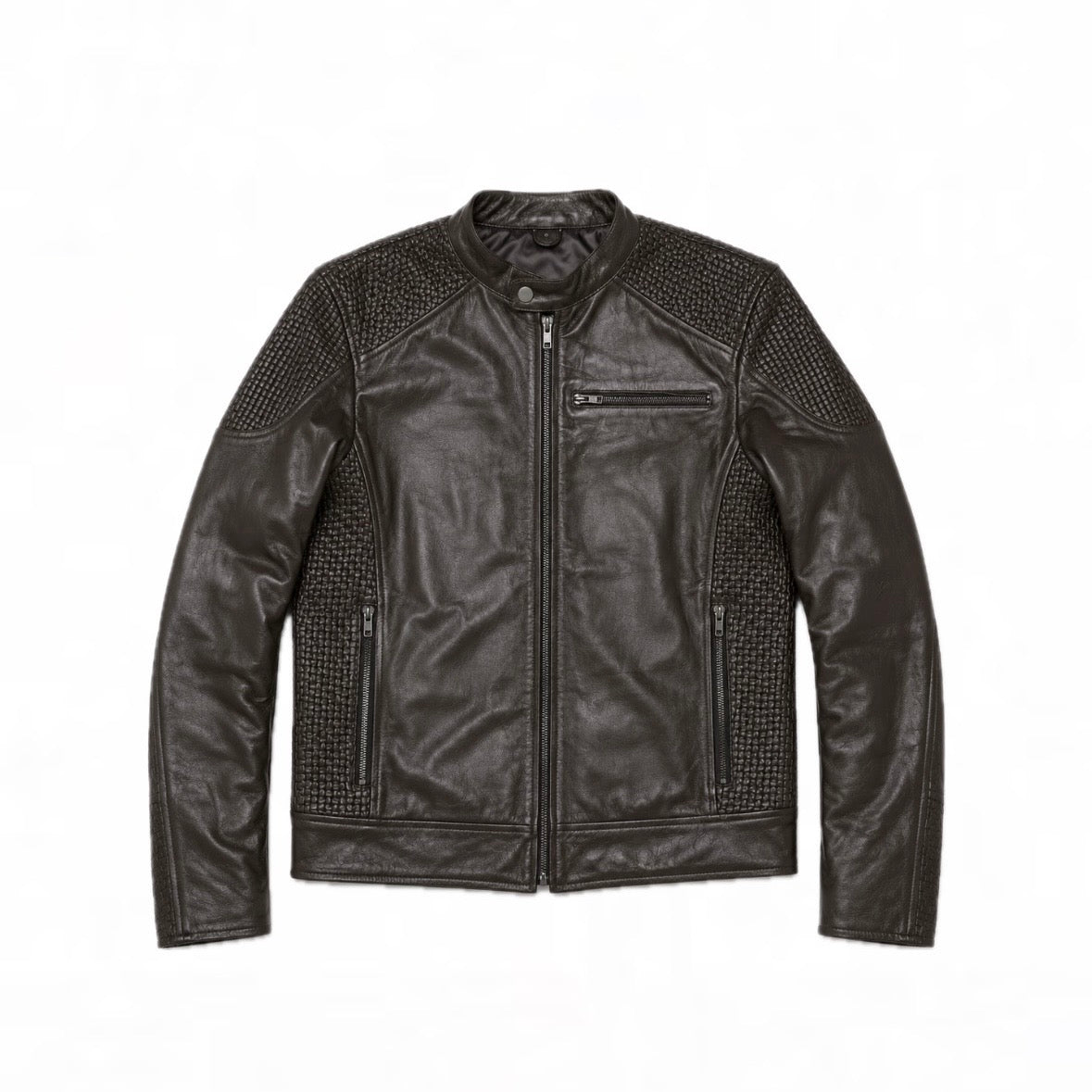 Woven Panel Biker Jacket