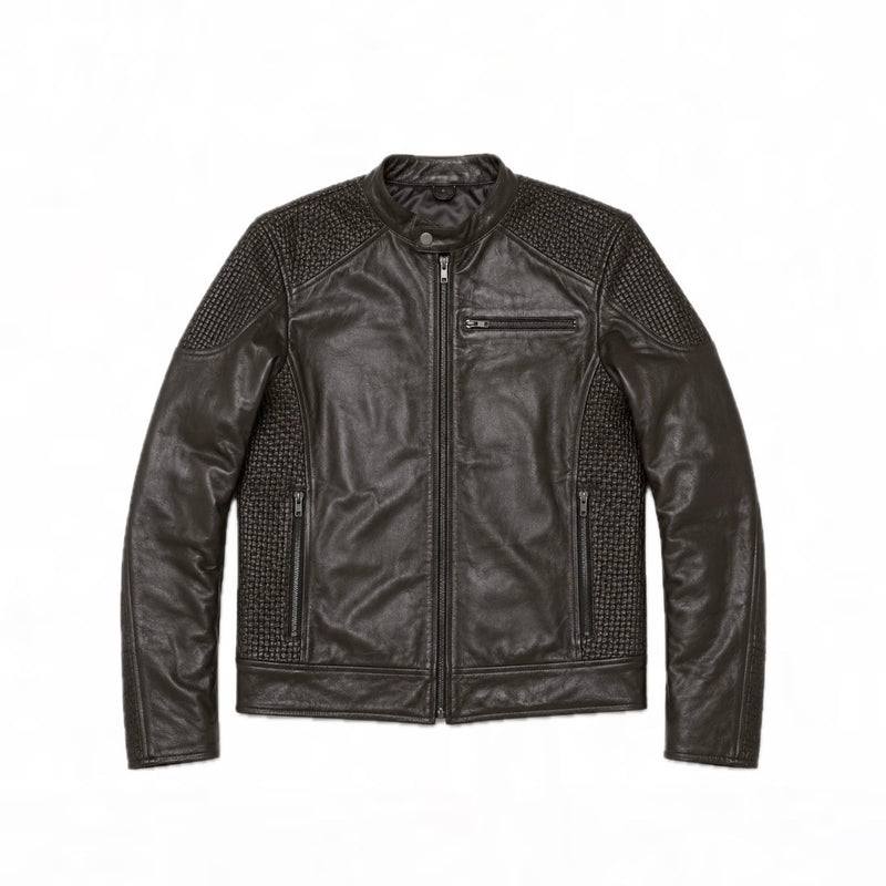 Woven Panel Biker Jacket