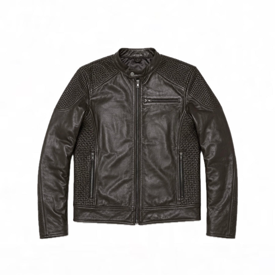 Woven Panel Biker Jacket